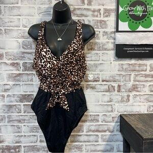 Mynah Leopard Print One Piece Swimsuit Womens XL